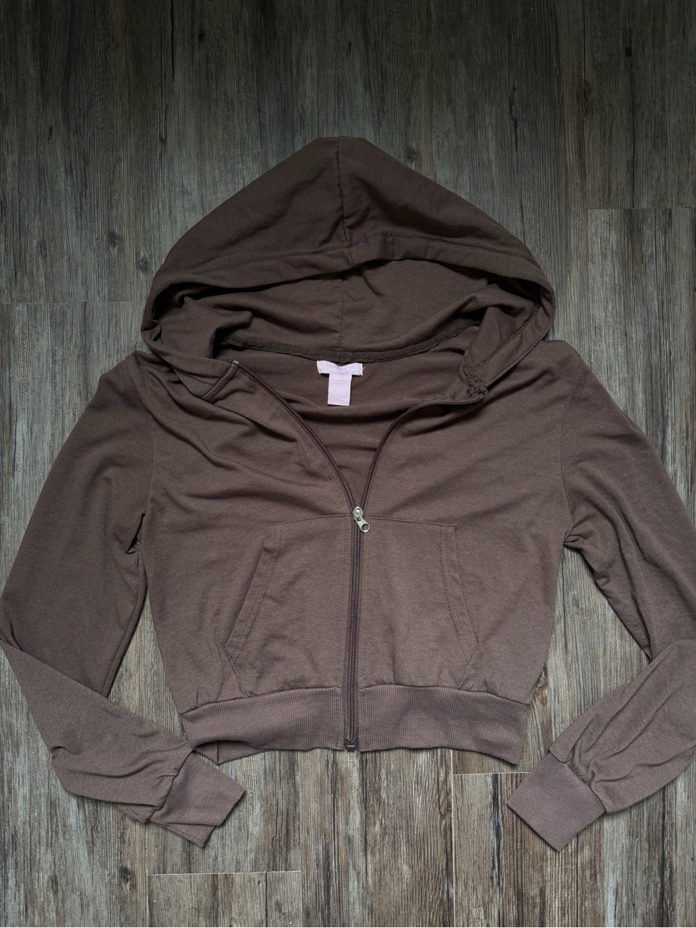 Women’s Brown Cropped Hooded Zip-Front Jacket